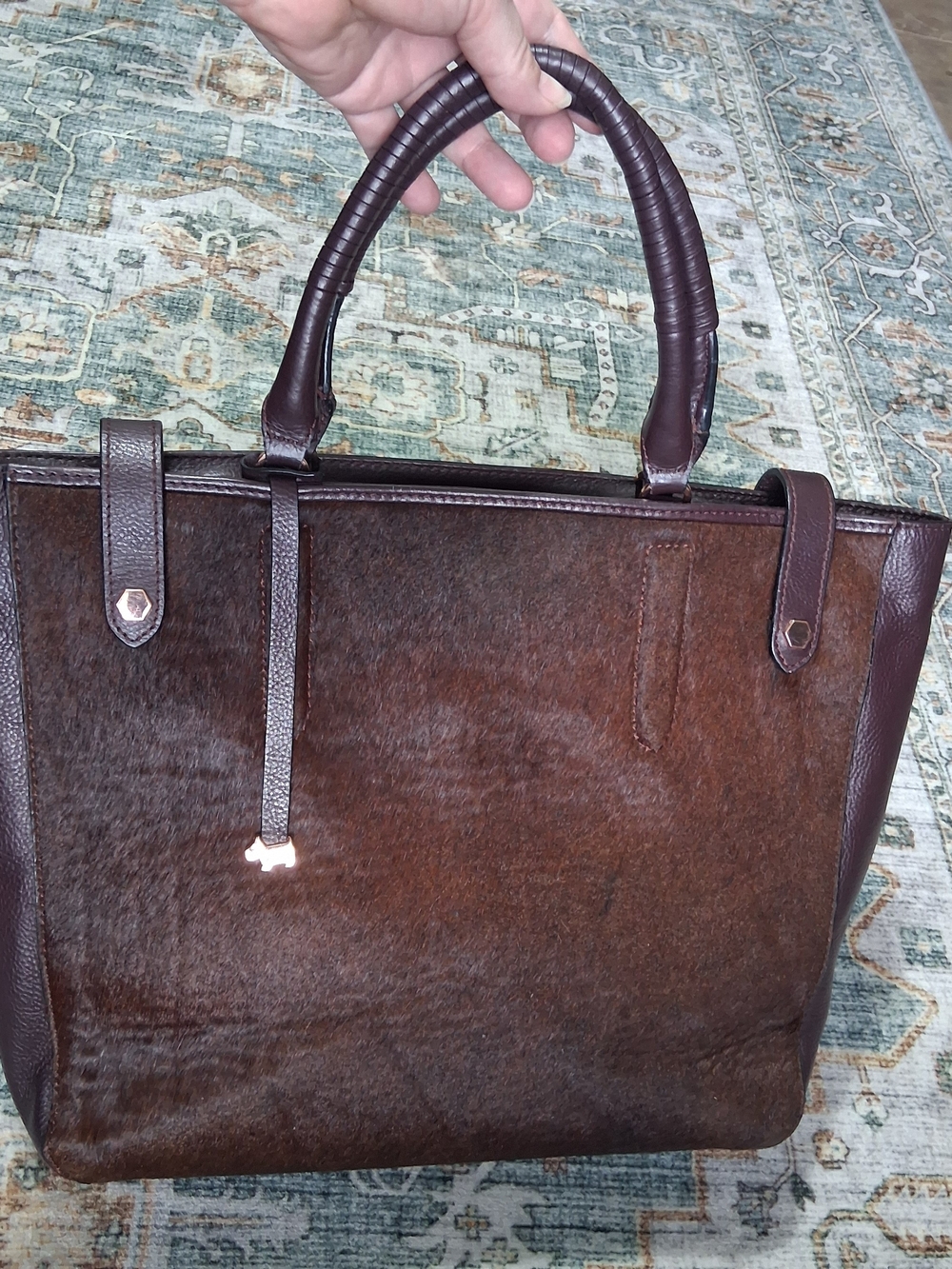 RADLEY London Calf Hair Brown/Burgundy/Wine Red Tote Bag Purse RoseGold Hardware - Picture 4 of 16